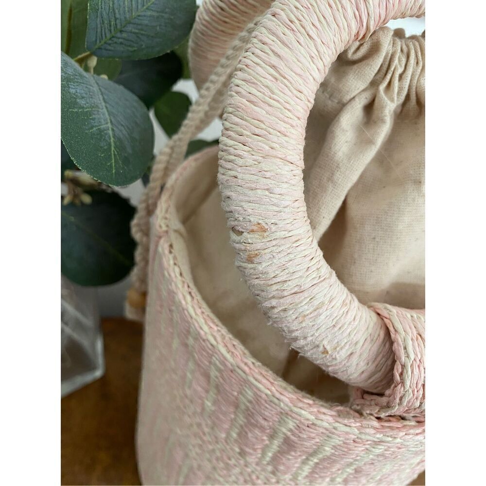SIGRID OLSEN NWT Woven Pink & Cream Bucket Beach Bag Purse Tote - Picture 4 of 9